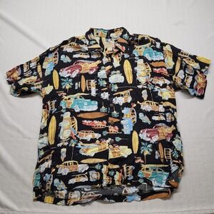 Kahala John Severson Hawaiian Shirt Mens Large Black Short Sleeve Retro Car Surf